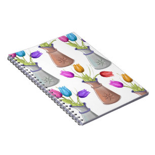 Caderno Espiral Padrão de Potes de Flor