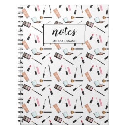 Caderno Espiral Padrão De Produtos De Makeup Com Nome Personalizad