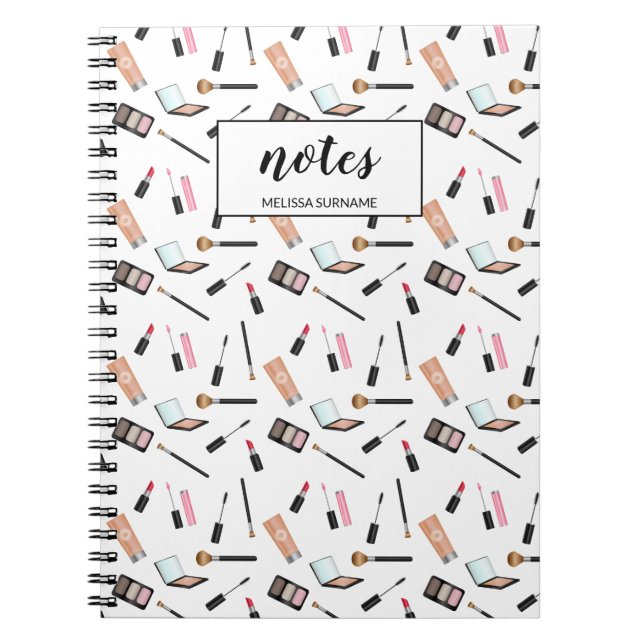 Caderno Espiral Padrão De Produtos De Makeup Com Nome Personalizad (Frente)