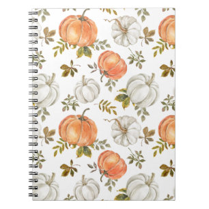 Caderno Espiral Padrão de Pumpkin de Aquarela de Queda
