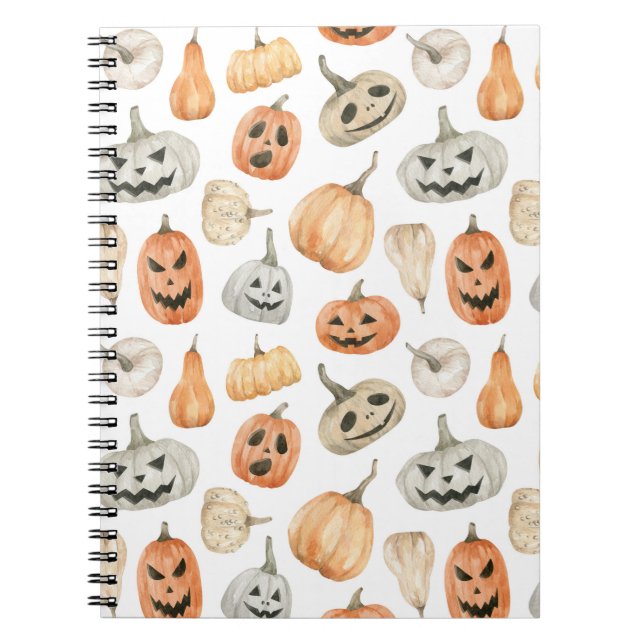 Caderno Espiral Padrão de Pumpkin de Aquarela Divertida (Frente)
