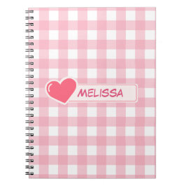 Caderno Espiral Padrão de Quadro de Verificação Rosa e Branco