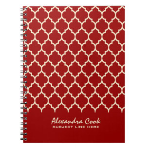 Caderno Espiral Padrão de Quatrefoil Vermelho e Creme