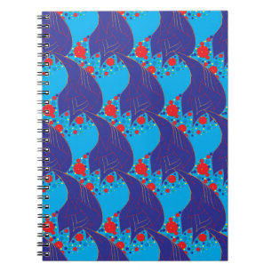 Caderno Espiral Padrão de queda abstrato BLUE e Rainbow vermelho 