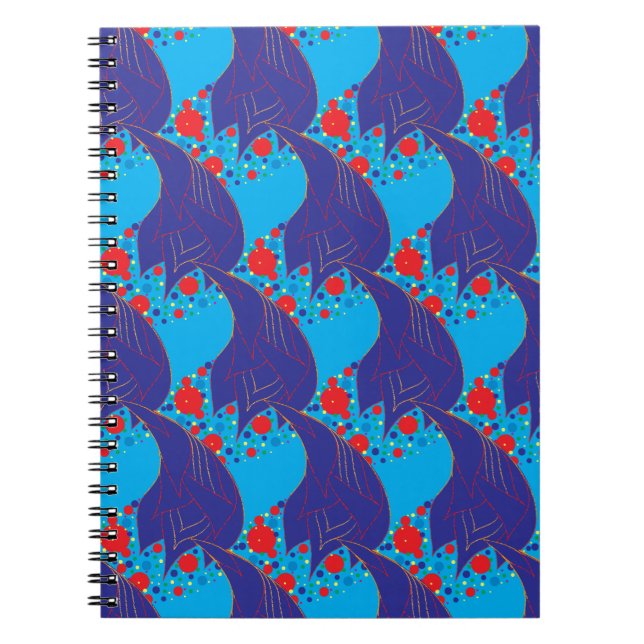 Caderno Espiral Padrão de queda abstrato BLUE e Rainbow vermelho m (Frente)