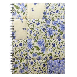 Caderno Espiral Padrão de Quilt Floral Azul Antigo