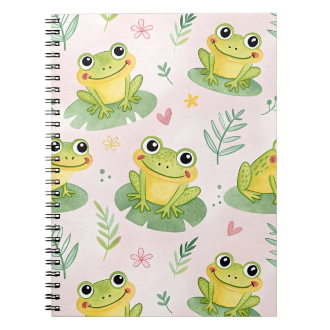Caderno Espiral Padrão de rãs fofas (Frente)