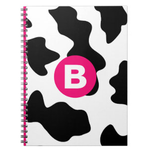 Caderno Espiral Padrão de Remendo de Vaca Excêntrico Monograma Ros