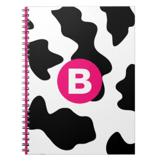 Caderno Espiral Padrão de Remendo de Vaca Excêntrico Monograma Ros