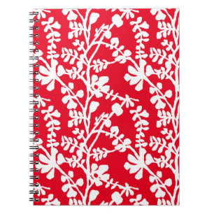 Caderno Espiral Padrão De Repetição Floral Vermelho E Branco