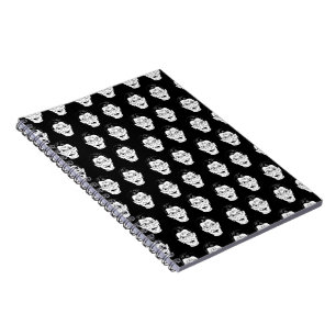 Caderno Espiral Padrão de retrato preto e branco no estilo de ícon