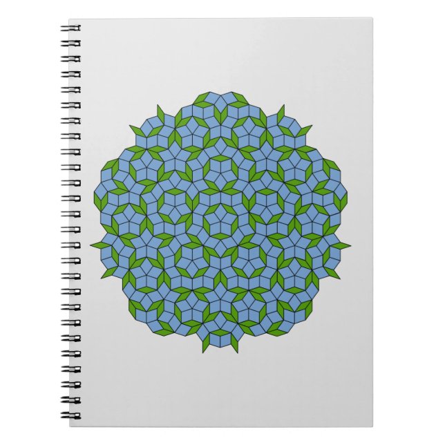 Caderno Espiral Padrão de Rhombus Penrose Verde e Azul (Frente)