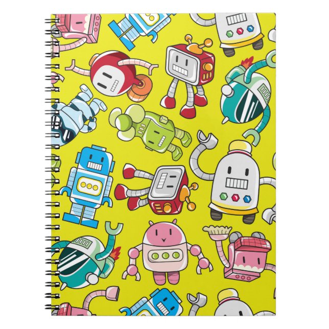 Caderno Espiral padrão de robô sem costura (Frente)