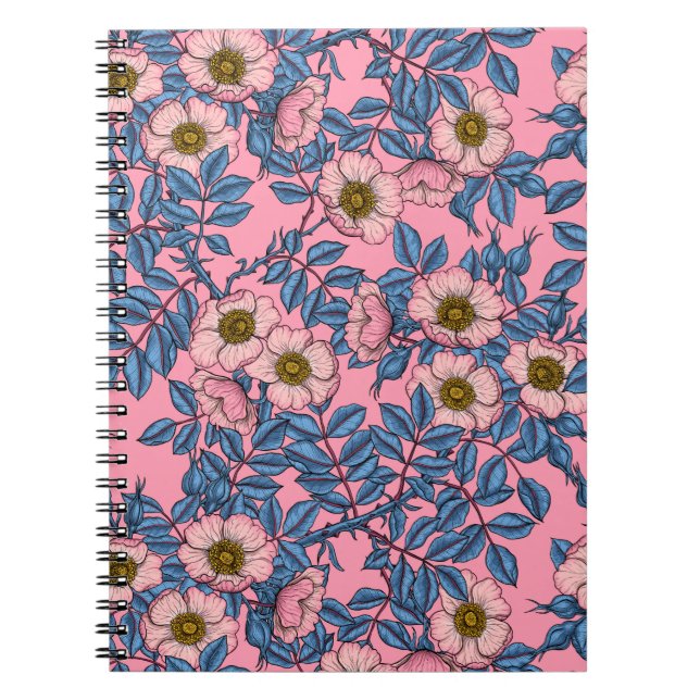 Caderno Espiral Padrão de rosa de cães (Frente)