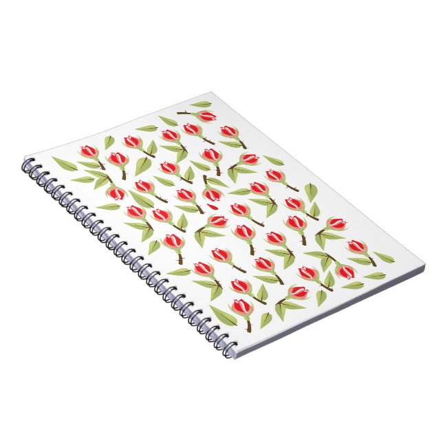 Caderno Espiral Padrão de rosa vermelha (Lado Direito)