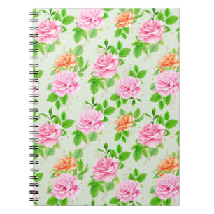 Caderno Espiral Padrão de Rosas Cor-de-Rosa Floral