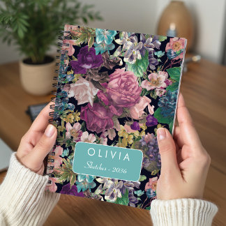 Caderno Espiral Padrão de Rosas Cor-de-Rosa Vintage Shabby Chic