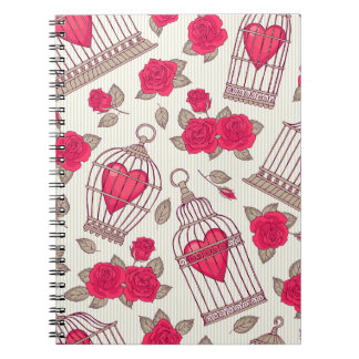 Caderno Espiral Padrão de Rosas de Gaiolas Florais