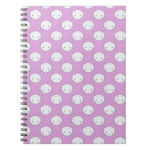 Caderno Espiral Padrão de Rosto de Gatinho Lavanda e Branco Pontos