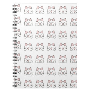 Caderno Espiral Padrão de Rosto de Gato Kawaii Feliz