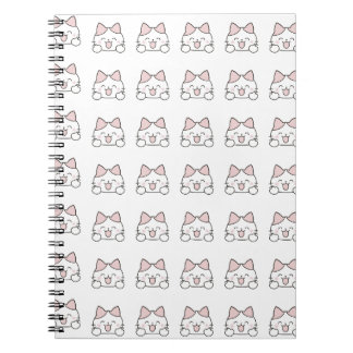 Caderno Espiral Padrão de Rosto de Gato Kawaii Feliz