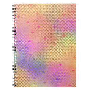 Caderno Espiral Padrão de Sereia do Ombre Pastel Colorido Divertid