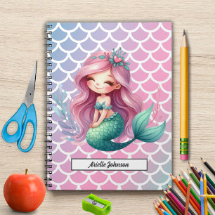 Caderno Espiral Padrão de sereia nome personalizado