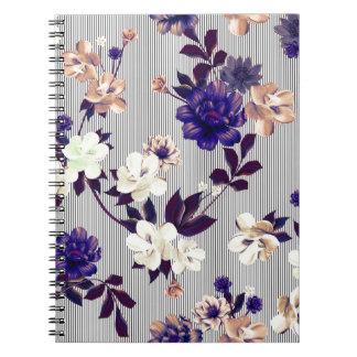 Caderno Espiral Padrão de Silhueta Preta das Flores de Mola