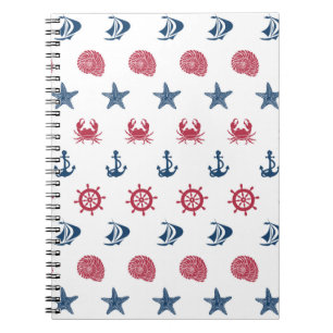Caderno Espiral Padrão de Símbolos Vermelho Branco E Azul