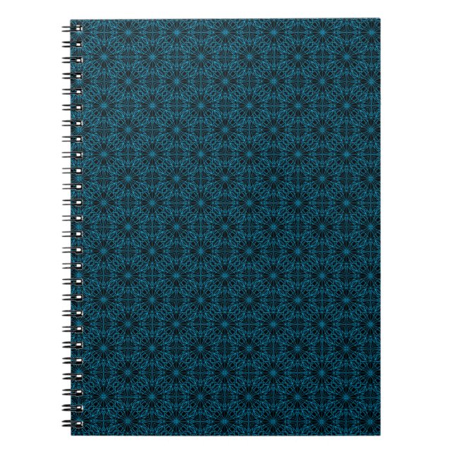 Caderno Espiral Padrão de simetria geométrica preto azul claro bri (Frente)