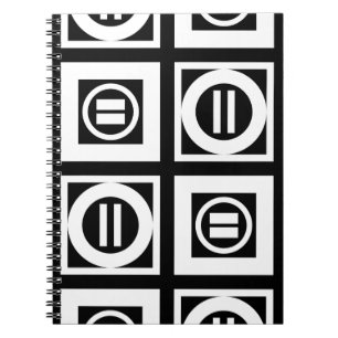 Caderno Espiral Padrão de Sinal Igual Geométrico em Preto