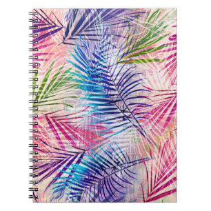 Caderno Espiral Padrão de Sobreposição de Folhas de abstrato Water