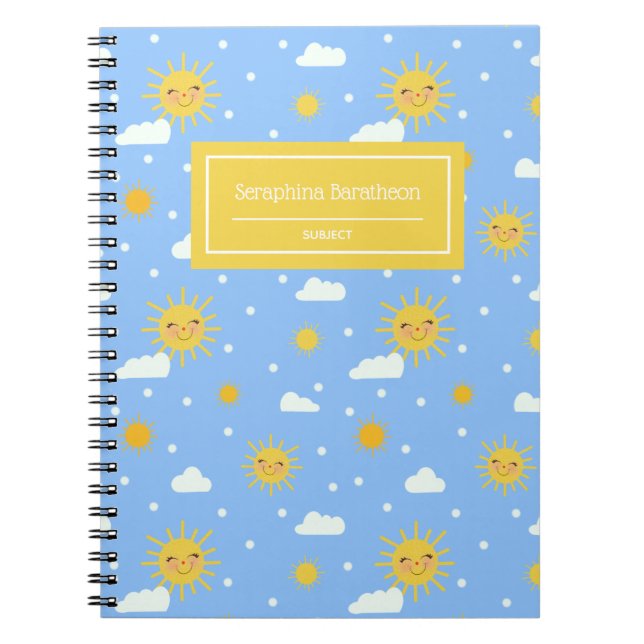 Caderno Espiral Padrão De Sois E Nuvens Felizes De Kawaii (Frente)