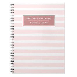 Caderno Espiral Padrão de Stripe Branca Cor-de-Rosa de Nome Person