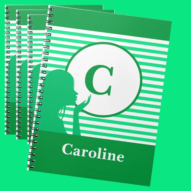 Caderno Espiral Padrão de Stripe Personalizado | Monograma Moderno (Criador carregado)