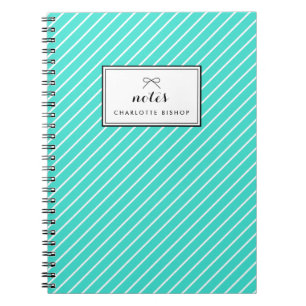Caderno Espiral Padrão de Stripes Diagonais Turquesa Personalizado