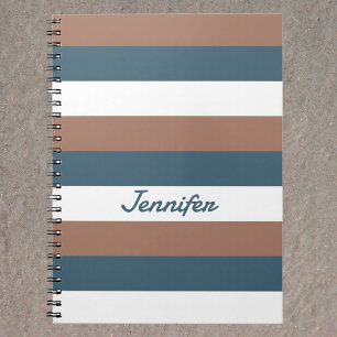 Caderno Espiral Padrão de Stripes Personalizar Branco castanho