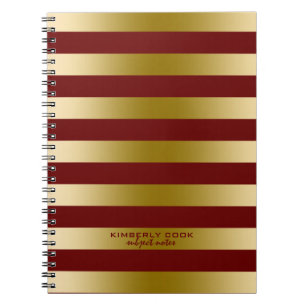 Caderno Espiral Padrão de Stripes Vermelho e Dourado Escuro