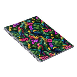 Caderno Espiral Padrão de Superfície Contínua Sonhos da Selva Aves