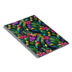 Caderno Espiral Padrão de Superfície Contínua Sonhos da Selva Aves