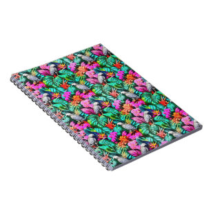 Caderno Espiral Padrão de Superfície Contínuo Selva com Papagaio C