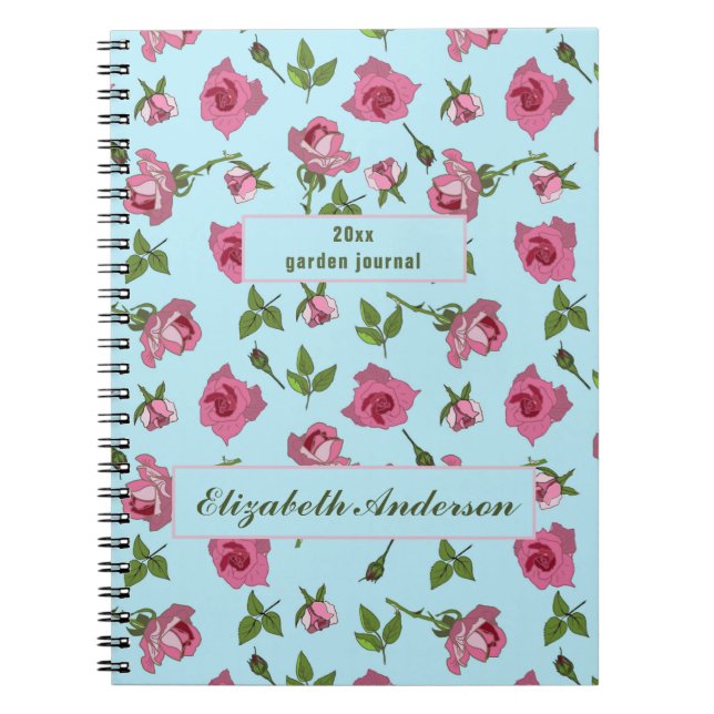 Caderno Espiral Padrão de superfície das rosas cor-de-rosa design  (Frente)