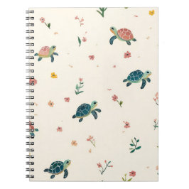 Caderno Espiral Padrão de Tartaruga Marinha em Aquarela Floral Cos
