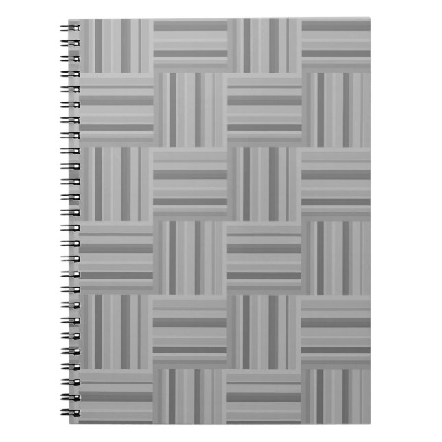Caderno Espiral padrão de tecelagem das faixas de cinza (Frente)