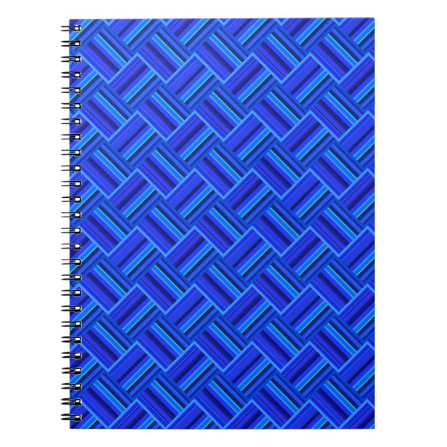 Caderno Espiral Padrão de tecelagem diagonal de faixas azuis (Frente)