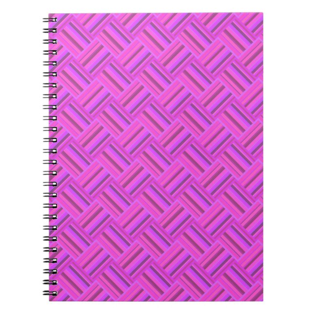 Caderno Espiral Padrão de tecelagem diagonal de tiras cor-de-rosa (Frente)