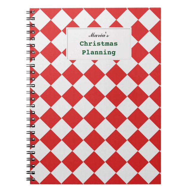 Caderno Espiral Padrão de Tecido de Diagonal Branco Vermelho com T (Frente)
