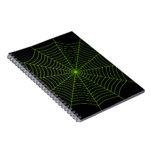 Caderno Espiral Padrão de teia de aranha verde neon preto para o H