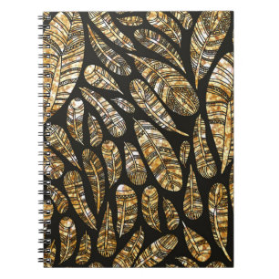Caderno Espiral Padrão de textura sem costura de uma pena de ouro
