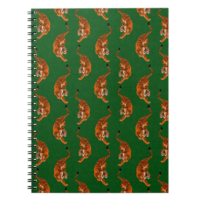 Caderno Espiral Padrão de Tigre com Fundo Verde (Frente)